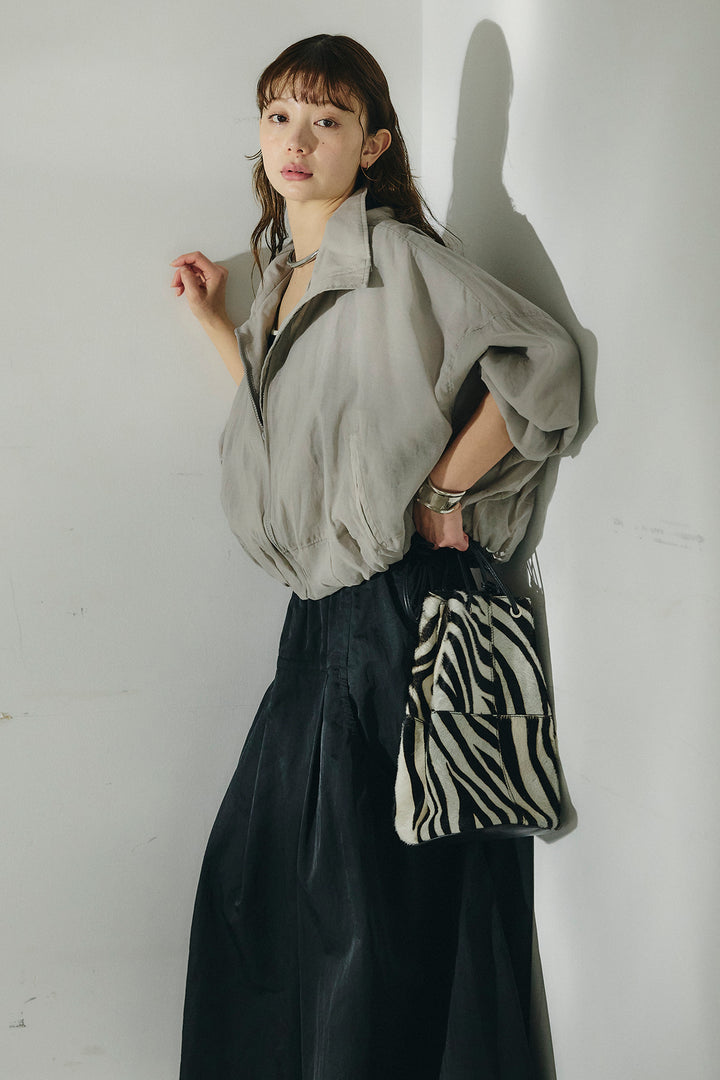 [SET]スタンドネックシアーブルゾン+ナイロンデザインフレアスカート(2set)