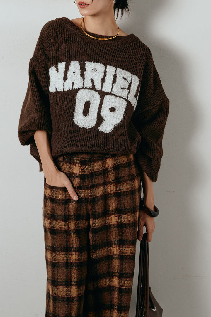 [SET]ロゴジャガードニットトップス+ルーズタータンチェックワイドパンツ(2set)
