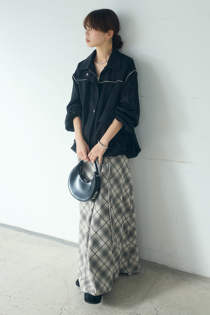 [SET]合繊ツイルバルーンジャケット+タータンチェック柄フロントデザインスカート(2set)