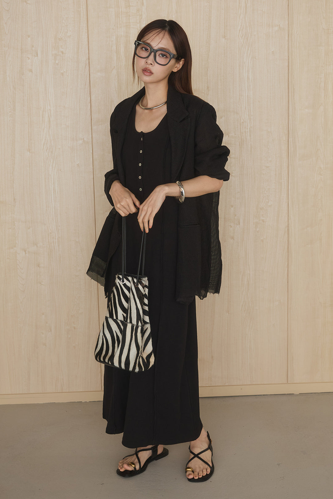 [SET]メッシュテーラードワイドジャケット+ノースリロングワンピース(2set)