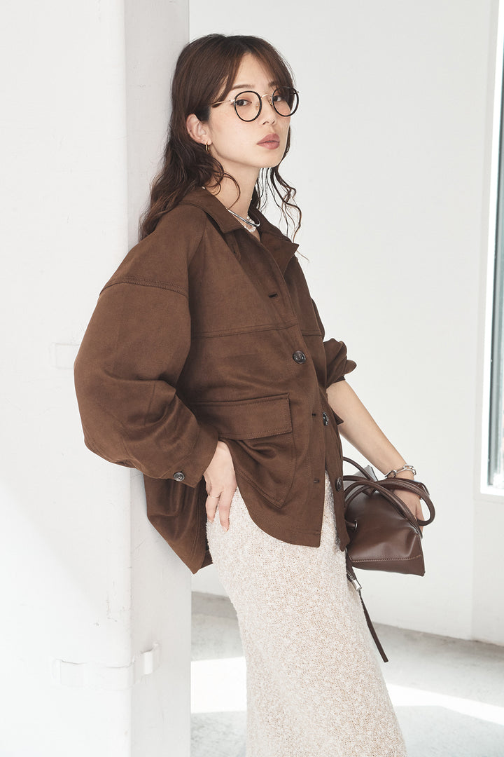 [SET]デカポケスエポンジャケット+ツイード風MIXスラブスカート(2set)