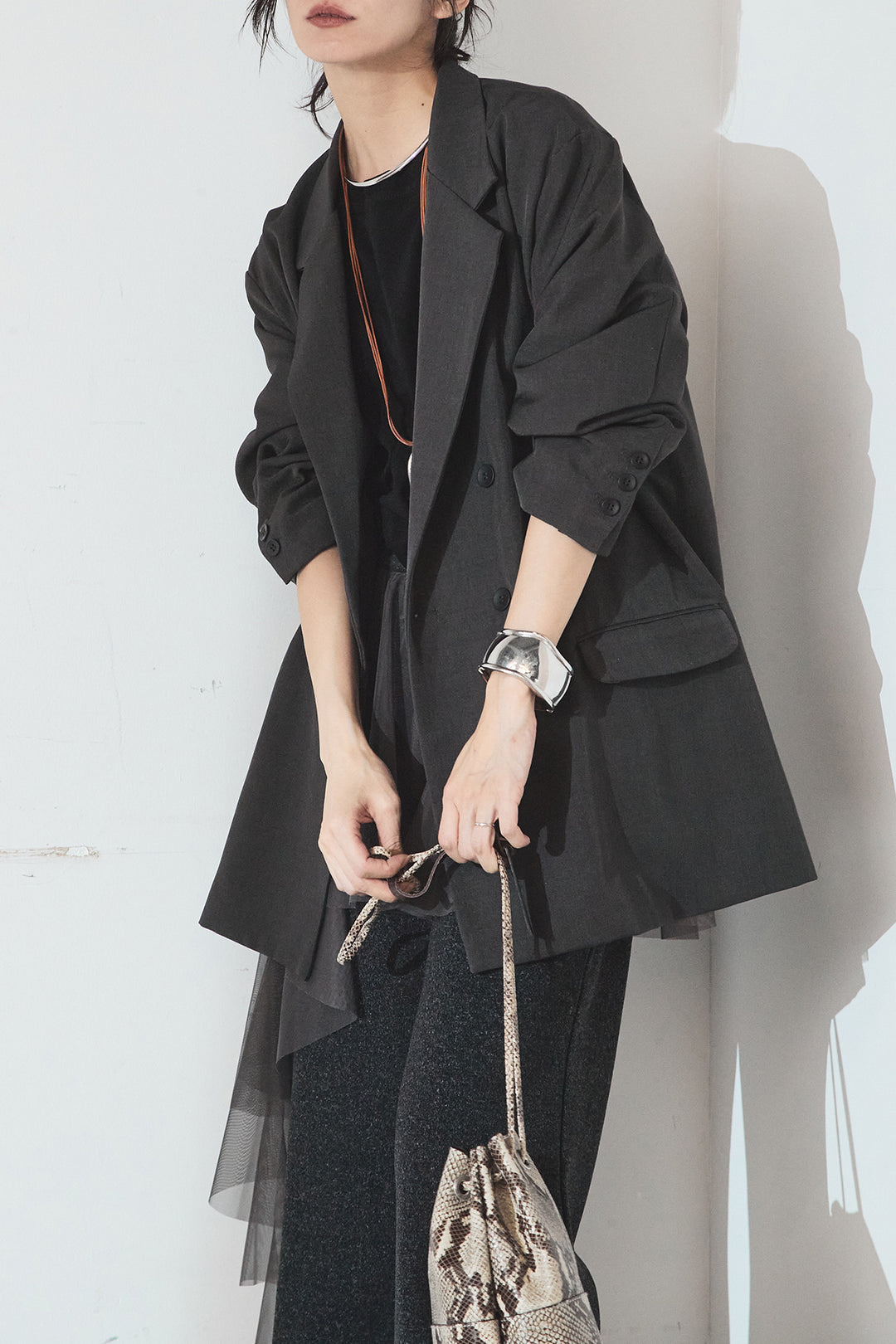 [SET]ルーズシルエットダブルテーラードジャケット+ストレッチロングTシャツ(2set)