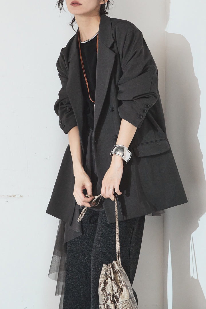 [SET]ルーズシルエットダブルテーラードジャケット+ストレッチロングTシャツ(2set)