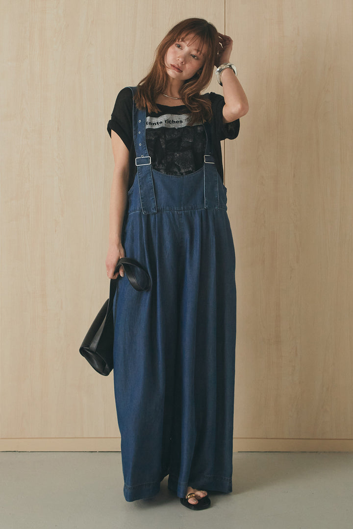 [SET]半袖モノトーングラフィックトップス+前後2WAYテンセルデニムサロペット(2set)