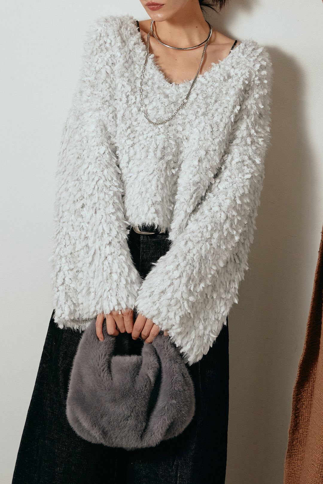 [SET]深Vネックチョウチョヤーンニットトップス+フロントタック入りコーデュロイパンツ(2set)