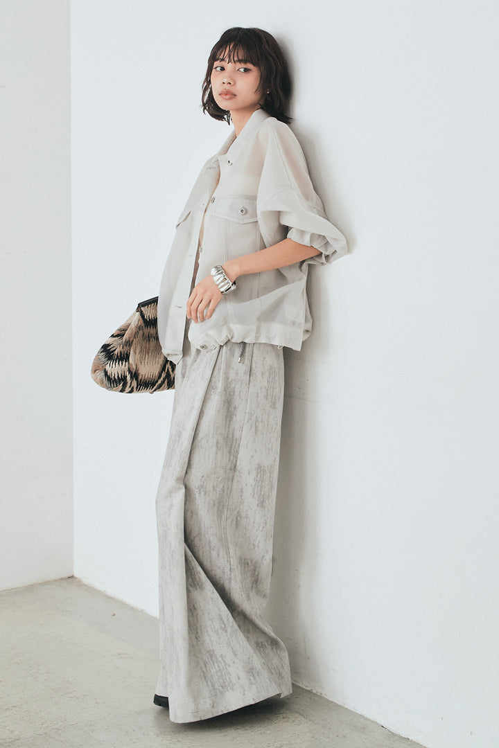 [SET]シアーダンボールサイドドロストジャケット+紐ベルト付きかすれ柄ワイドスラックス(2set)