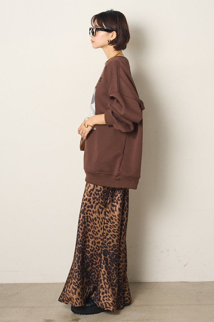 [SET]モノトーンプリントスウェット+レオパード柄サテンスカート(2set)