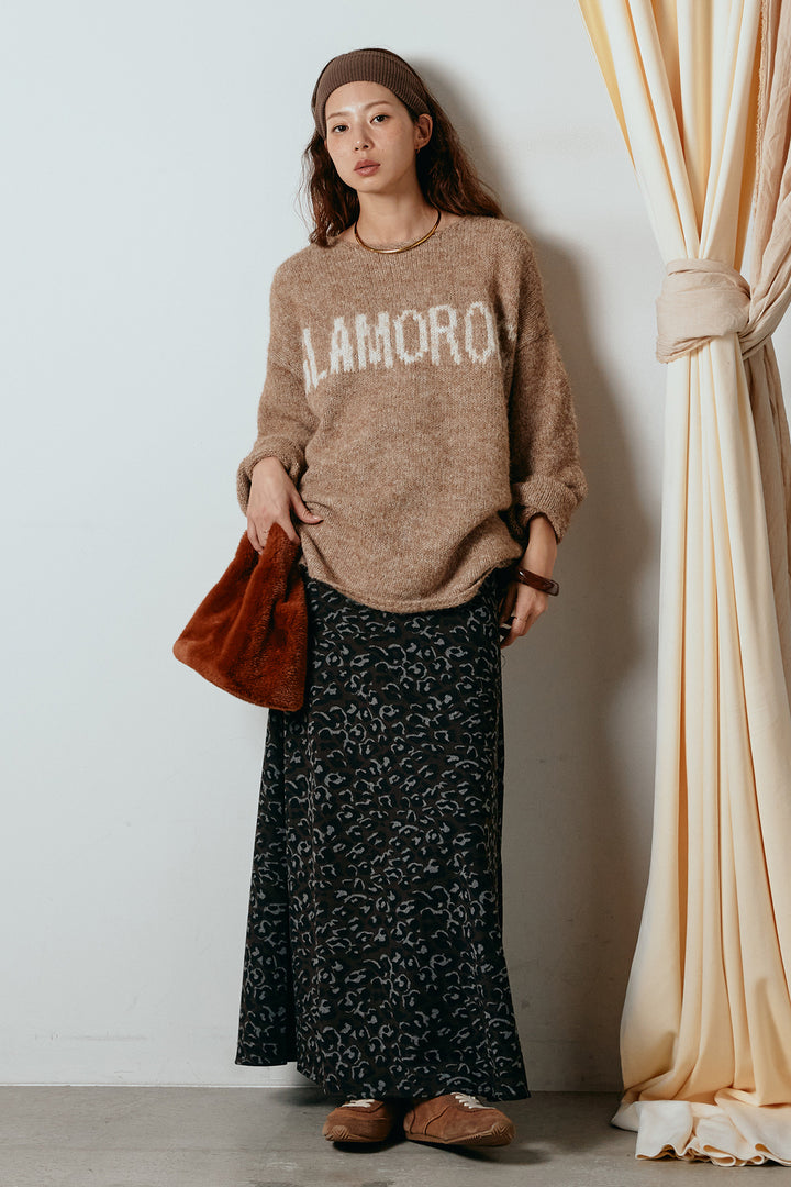 [SET]フロントロゴデザインニットトップス+レオパードロングスカート(2set)