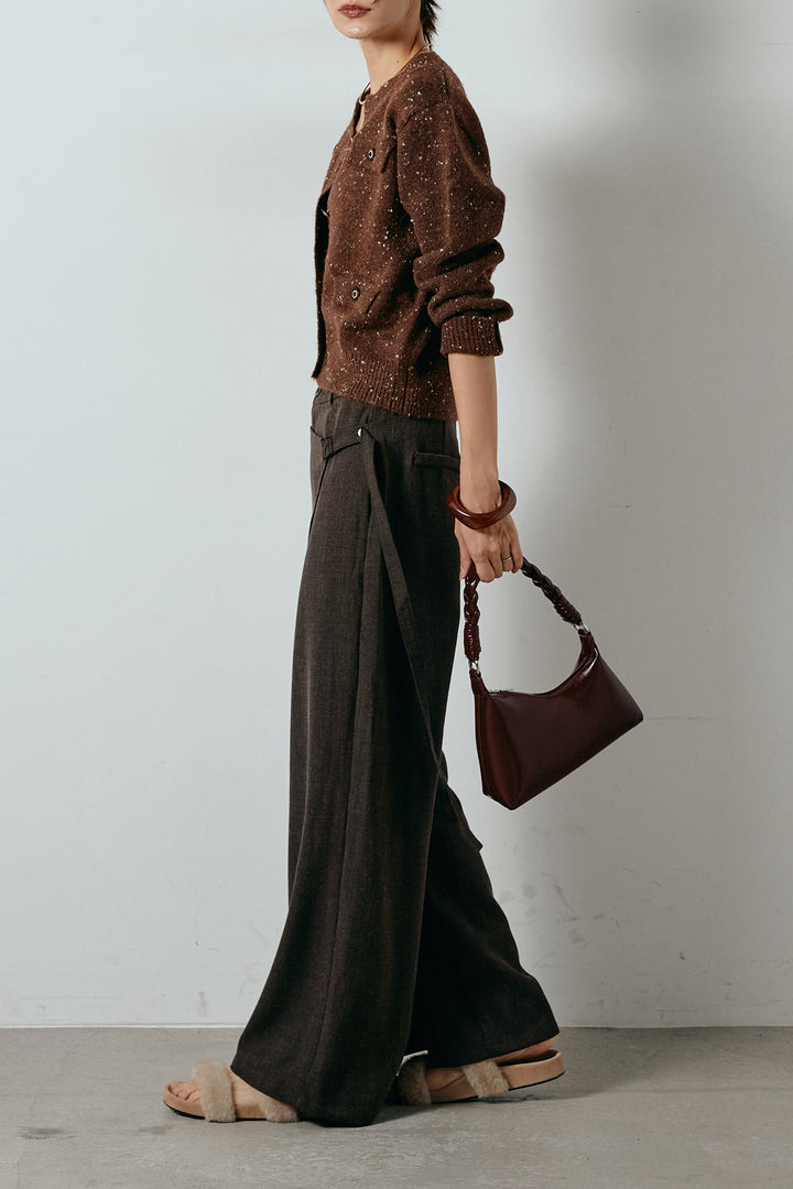 [SET]ネップニットカーディガン+ラップ巻きワイドスラックス(2set)