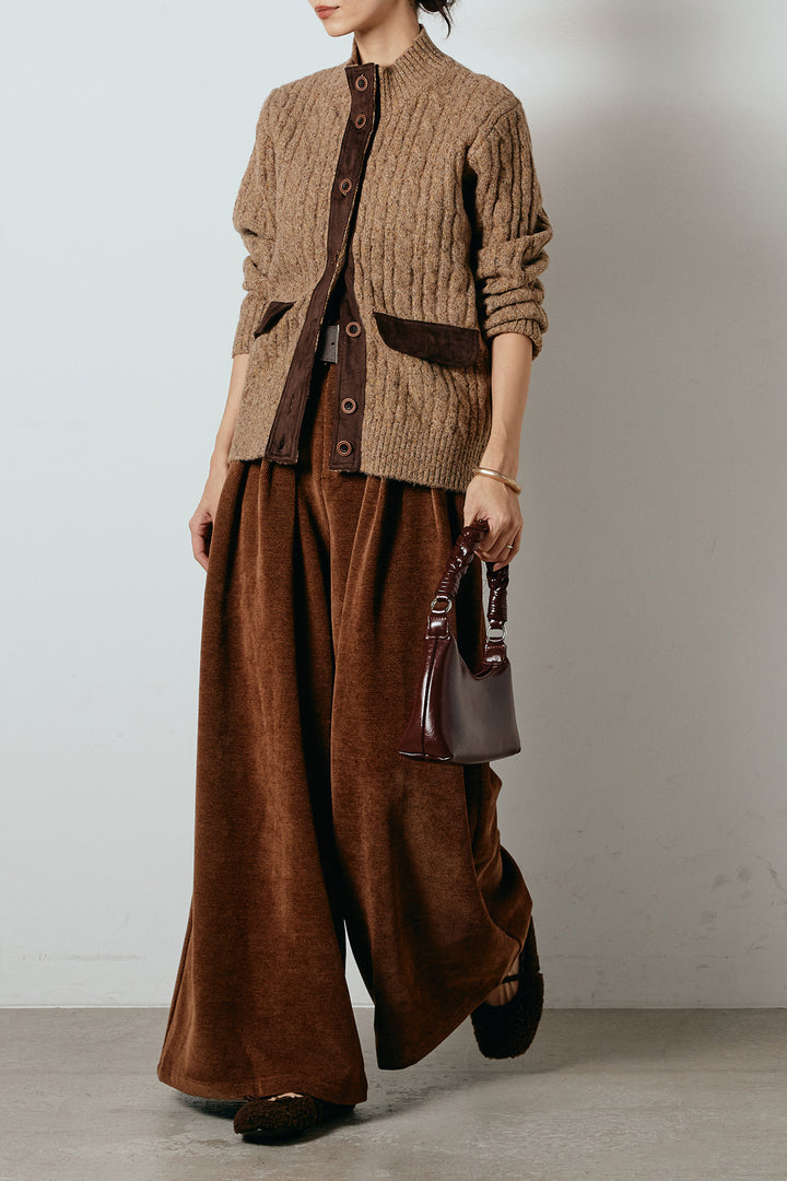 [SET]ボトルネックケーブルニットカーディガン+ベルトループコーデュロイワイドパンツ(2set)