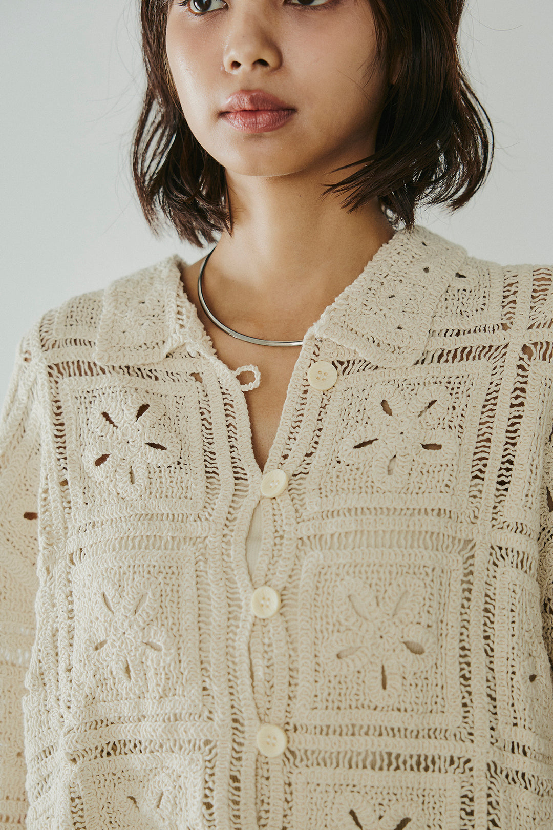 [SET]鍵編みフラワーレースカーディガン+オーガンジータックパンツ(2set)