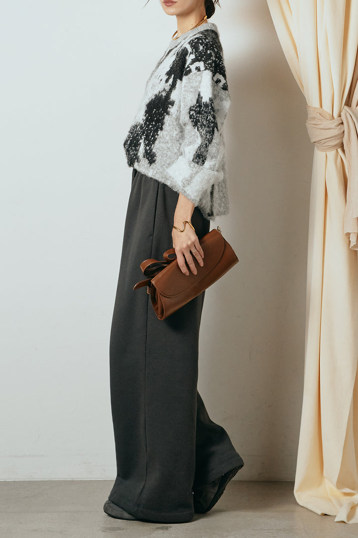 [SET]起毛ニュアンス柄ニットプルオーバー+裏起毛スウェットワイドパンツ(2set)