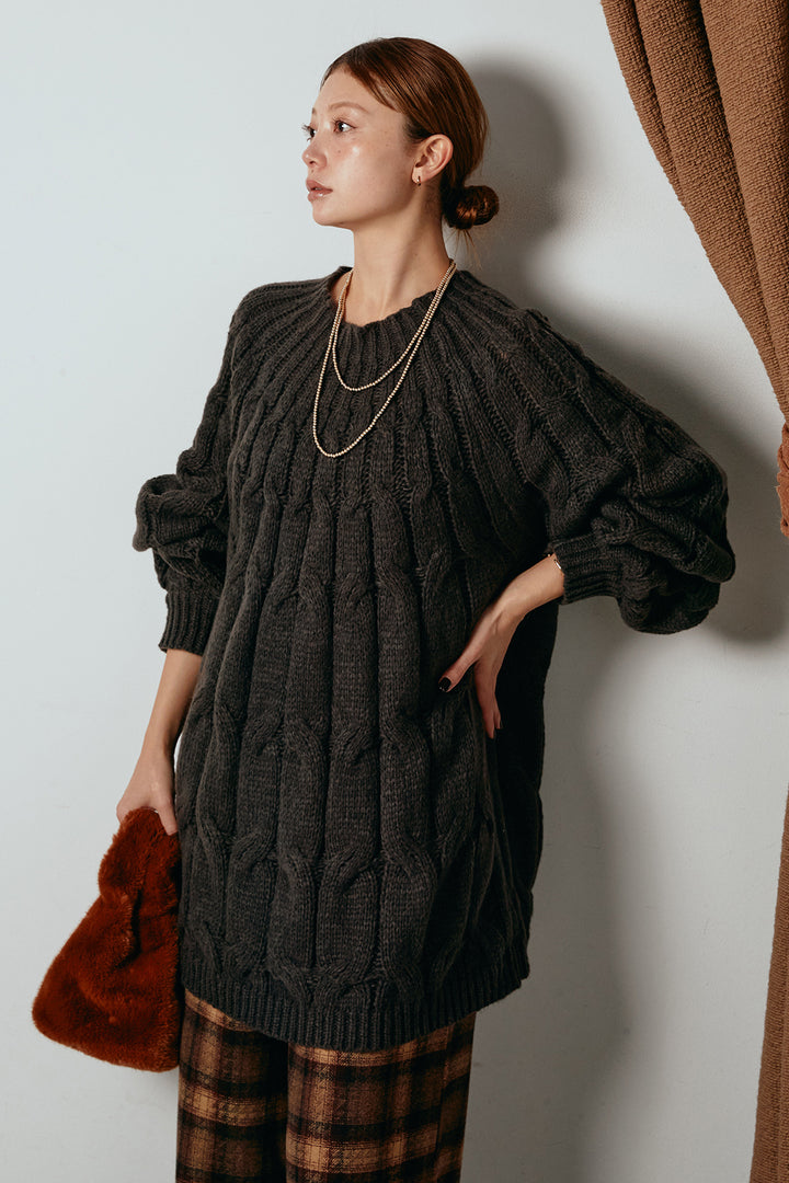 求心柄ニットトップス/コーヒー