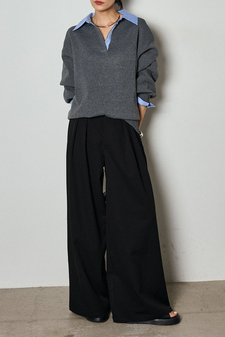 【即納】ウエストベルト付きタックワイドパンツ