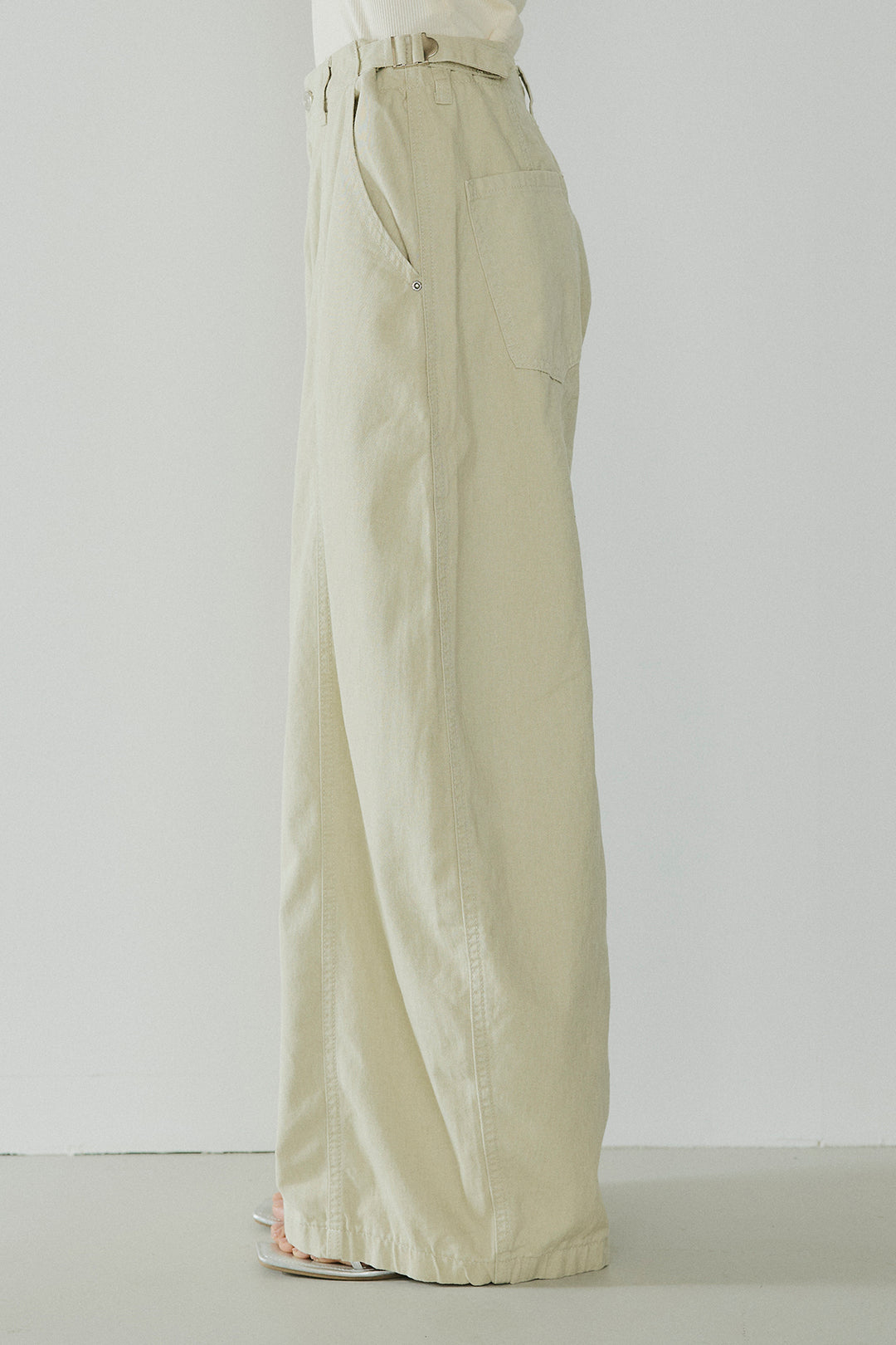 [SET]ボーダーニットポロシャツ+サイドベルトカーブワイドパンツ(2set)