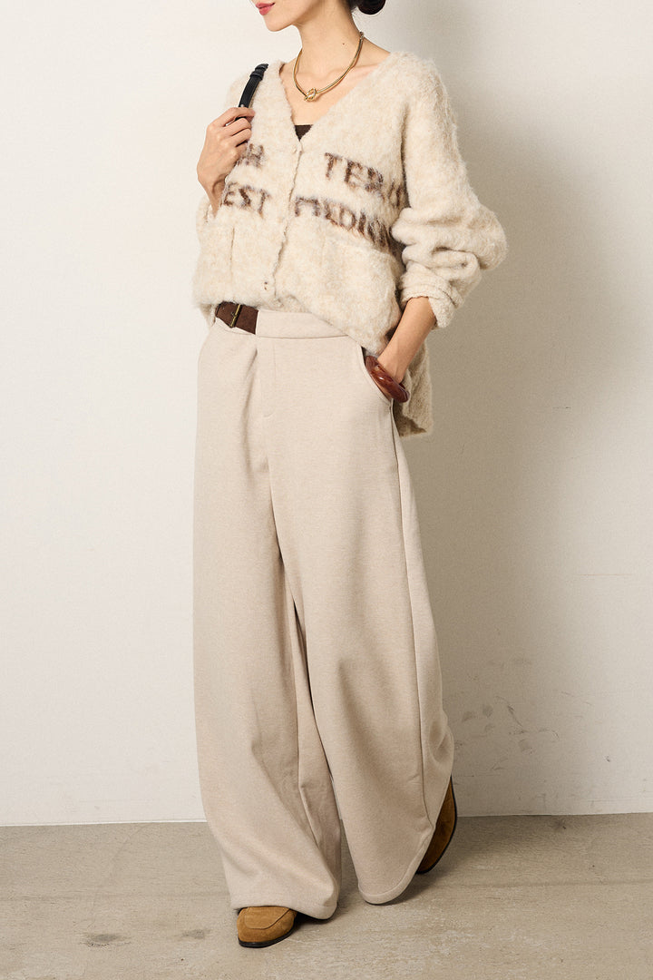 [SET]ウール混透かしロゴニットカーディガン+サイドベルトパンツ(2set)