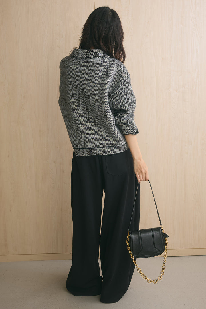 [SET]ファー襟付きミドルジャケット+スタッズ付きニーサイドタックスウェットパンツ(2set)