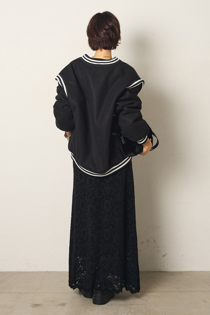 [SET]ワンポイントデザインブルゾン+花柄刺繍ベロアフレアスカート(2set)