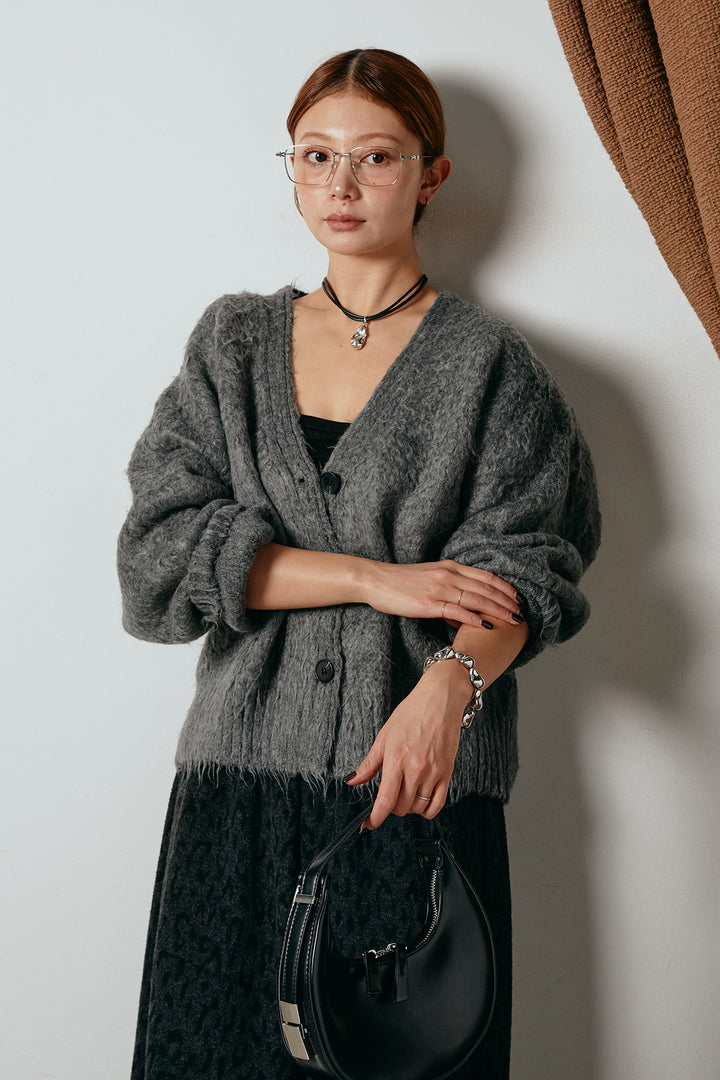 起毛ボタンニットカーディガン/グレー