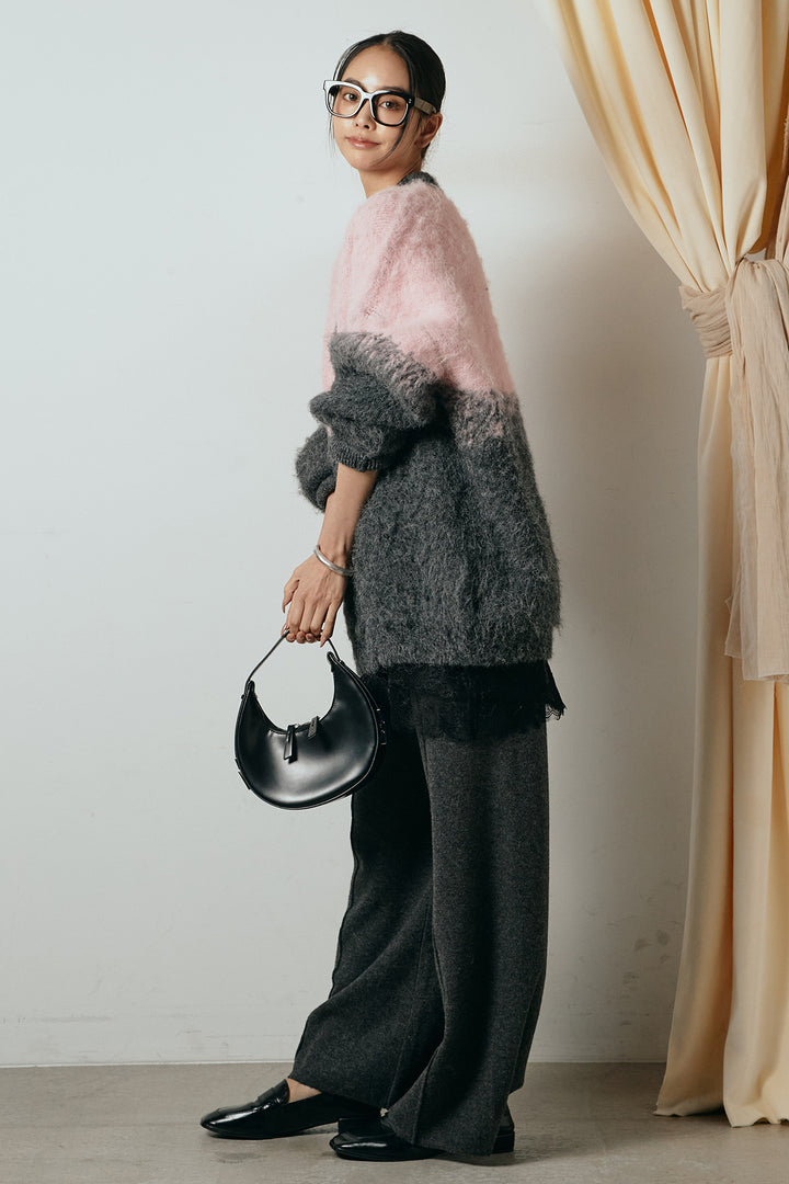 [SET]起毛グラデーションニットカーディガン+レース切り替えキャミソール(2set)