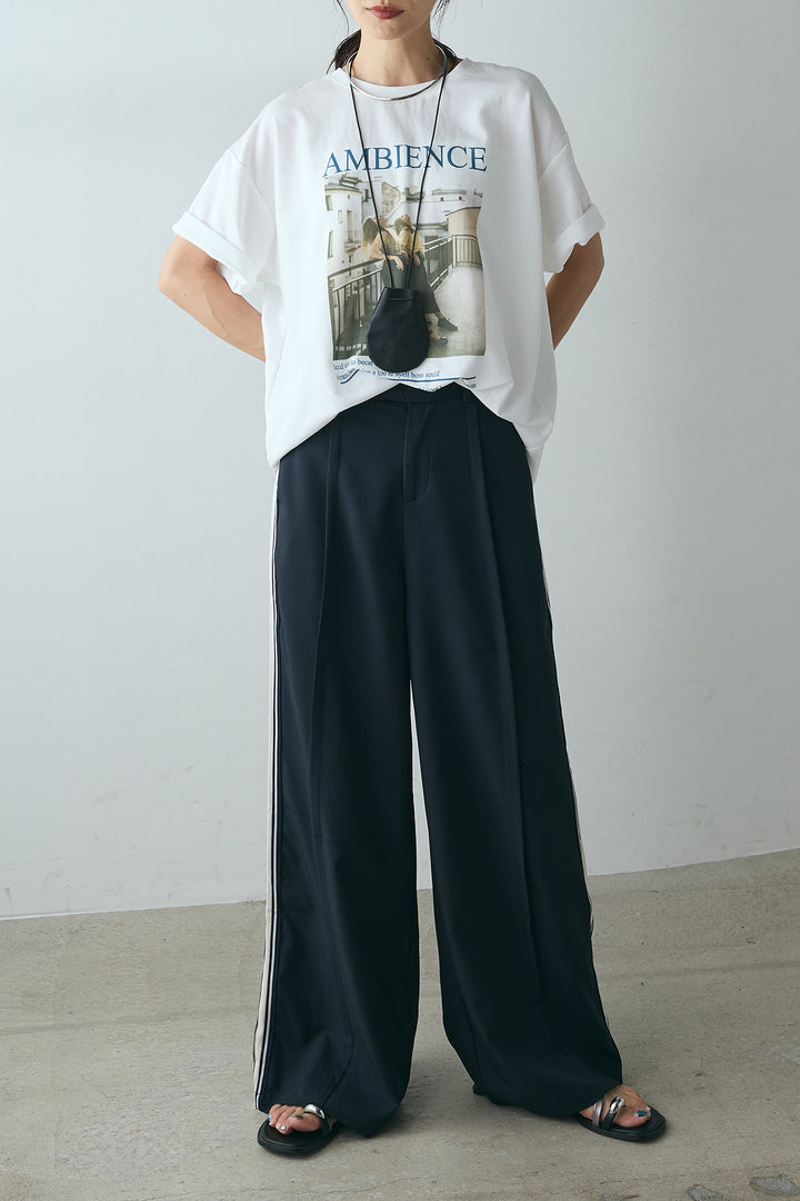 [SET]AMBIENCEフォトプリントTシャツ+サイドラインワイドスラックスパンツ(2set)