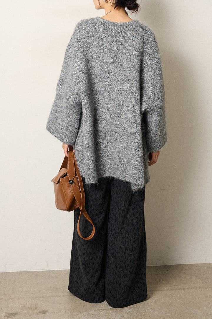 [SET]アシンメトリーボタンニットカーディガン+レオパードジャガードニットパンツ(2set)