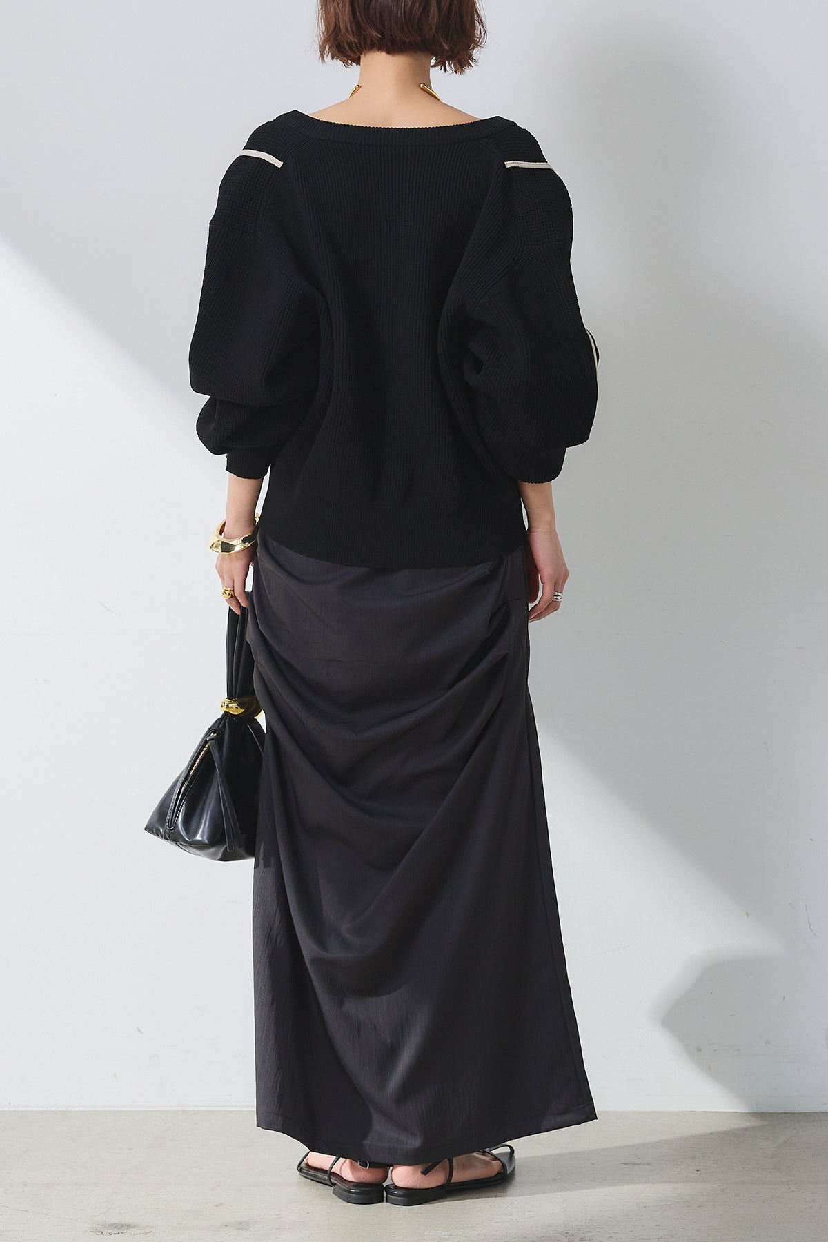 SET]ウェーブニットカーディガン+ギャザータックタイトスカート(2set