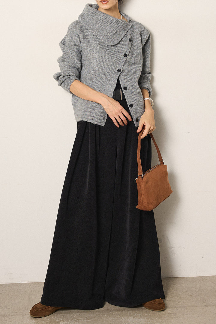 [SET]ボタンデザインネックニットプルオーバー+ベルトループコーデュロイワイドパンツ(2set)