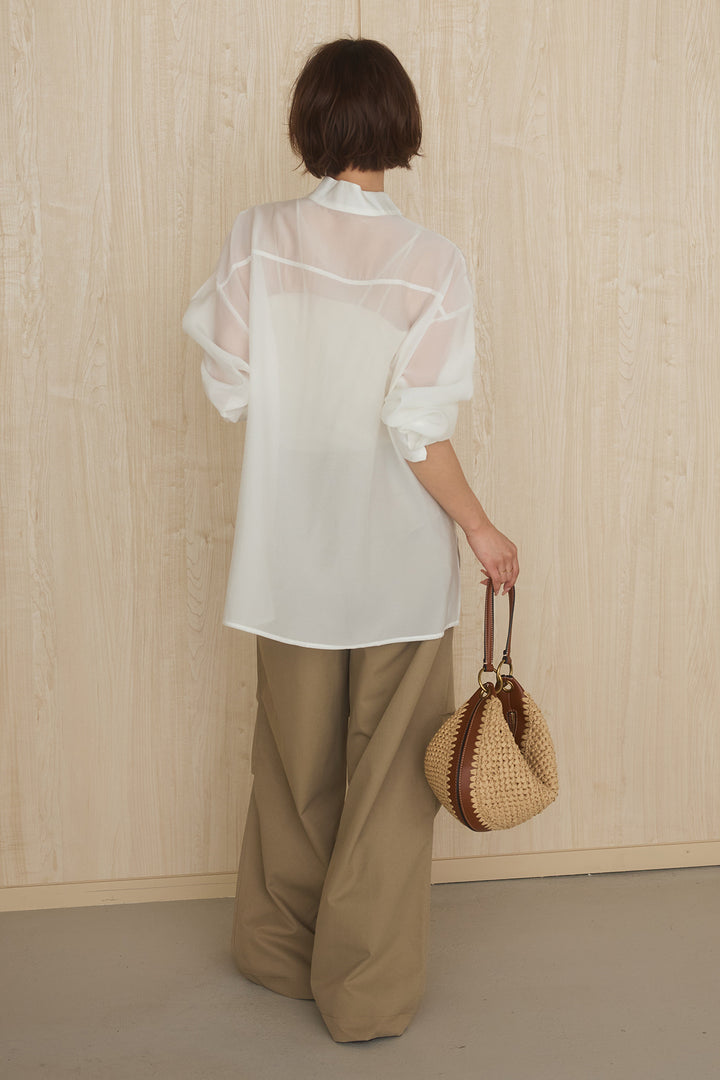 [SET]フロントボタンニュアンス柄ブラウス+ニーサイドタックウエストドロストパンツ(2set)