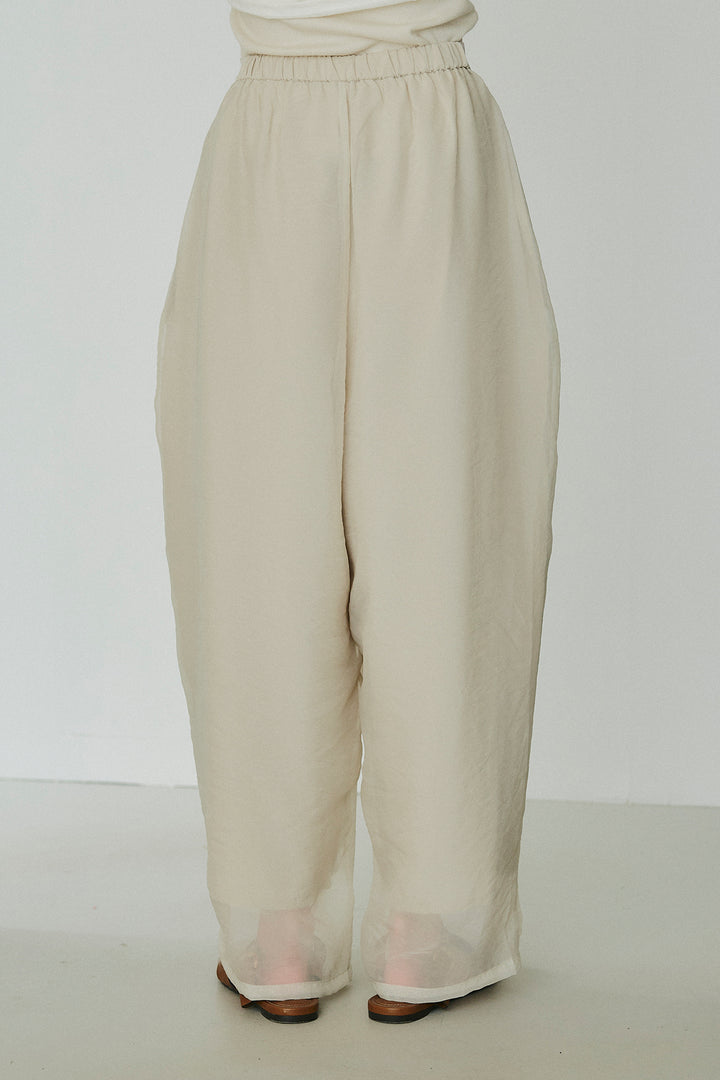 [SET]鍵編みフラワーレースカーディガン+オーガンジータックパンツ(2set)