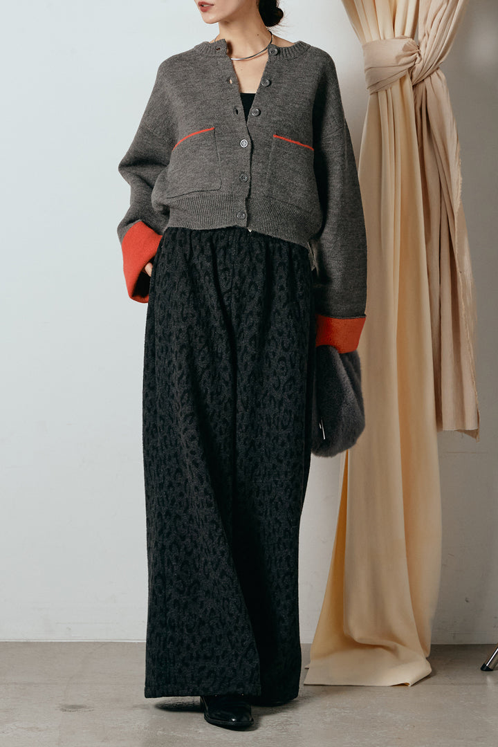 [SET]アルパカタッチダブルフェイスカーディガン+レオパードジャガードニットパンツ(2set)