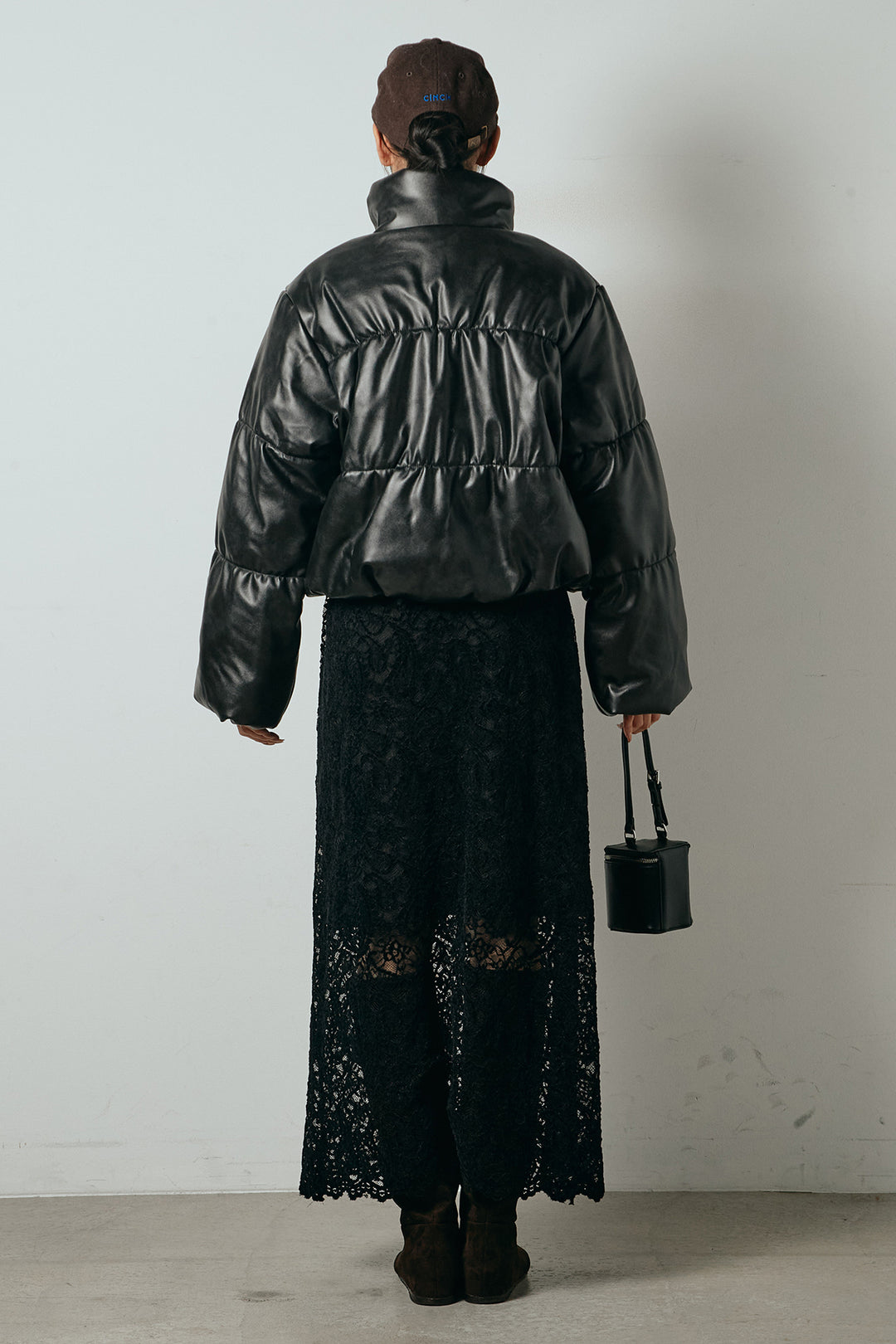 [SET]レザーライクWジップスタンドカラー中綿ブルゾン+総レース刺繍スカート(2set)