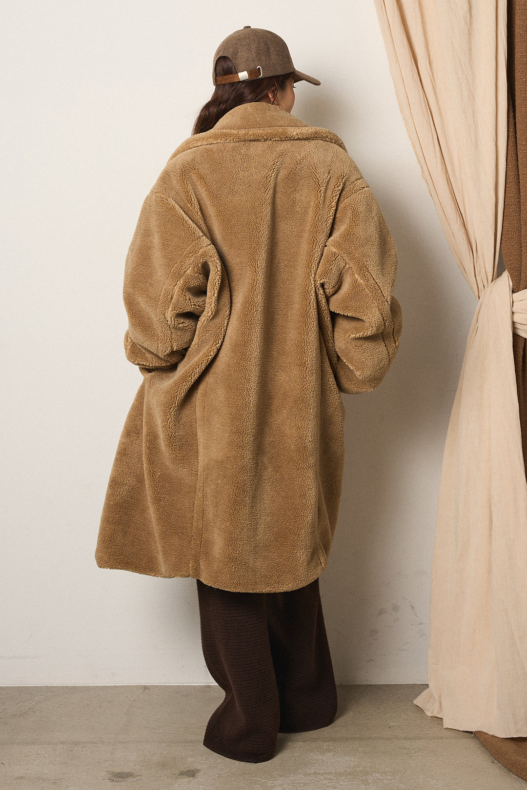 [SET]テディボアロングコート+ロゴデザインルーズスウェット+ワイドリブニットイージーパンツ(3set)