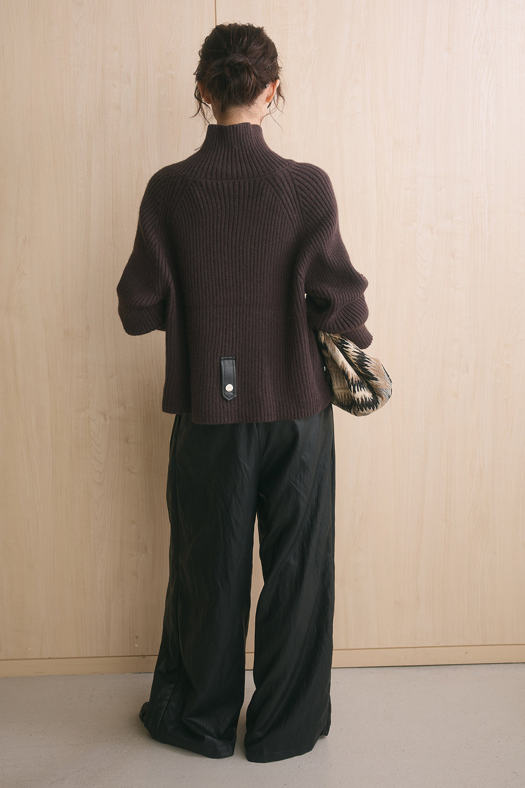 [SET]リブ編みレザーコンビべルト付きブルゾン+ベルトループレザーライクワイドパンツ(2set)