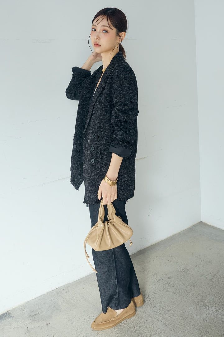 [SET]スラブネップツイードフリンジテーラードジャケット+デニムペプラムコンビネゾン(2set)