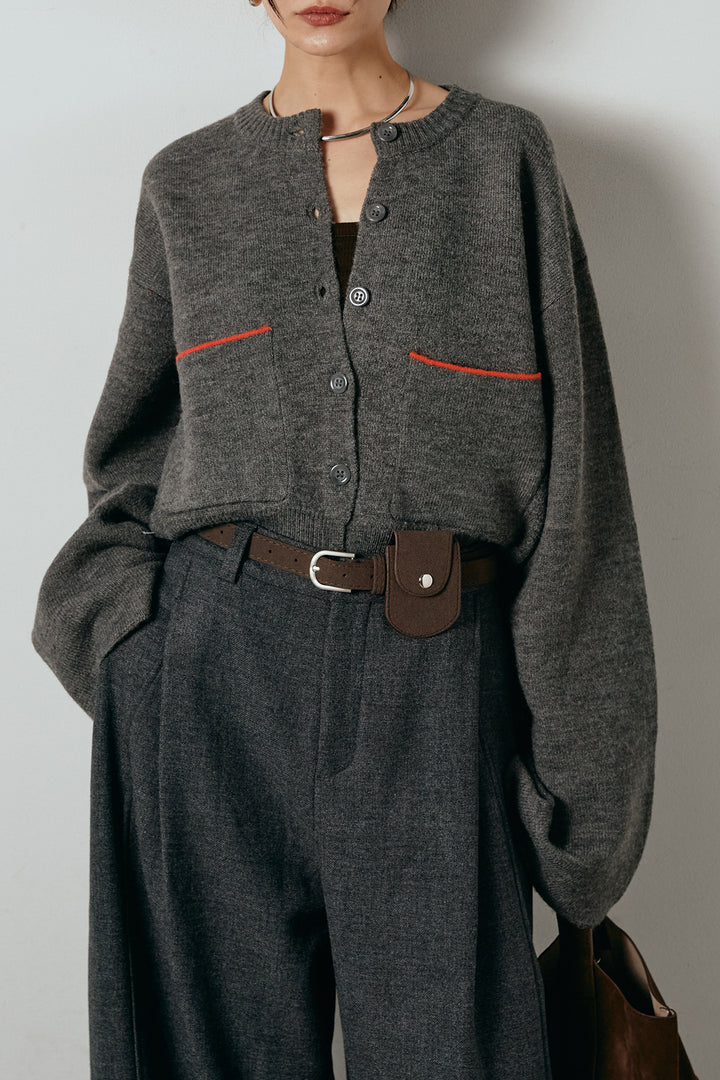 アルパカタッチダブルフェイスカーディガン/チャコール