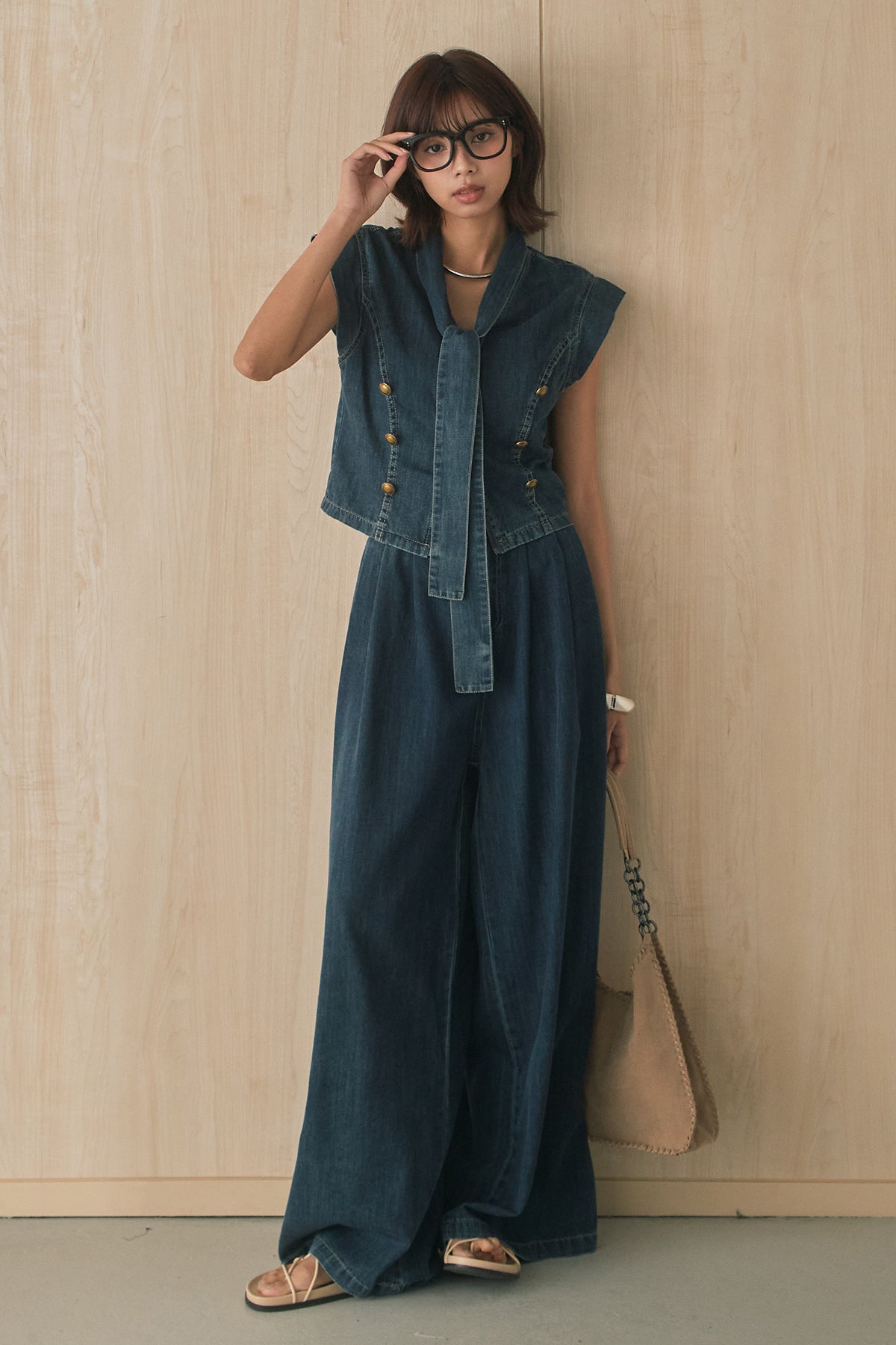 即納】[SET]ネック紐付きデニムベストSETUP – ESICA