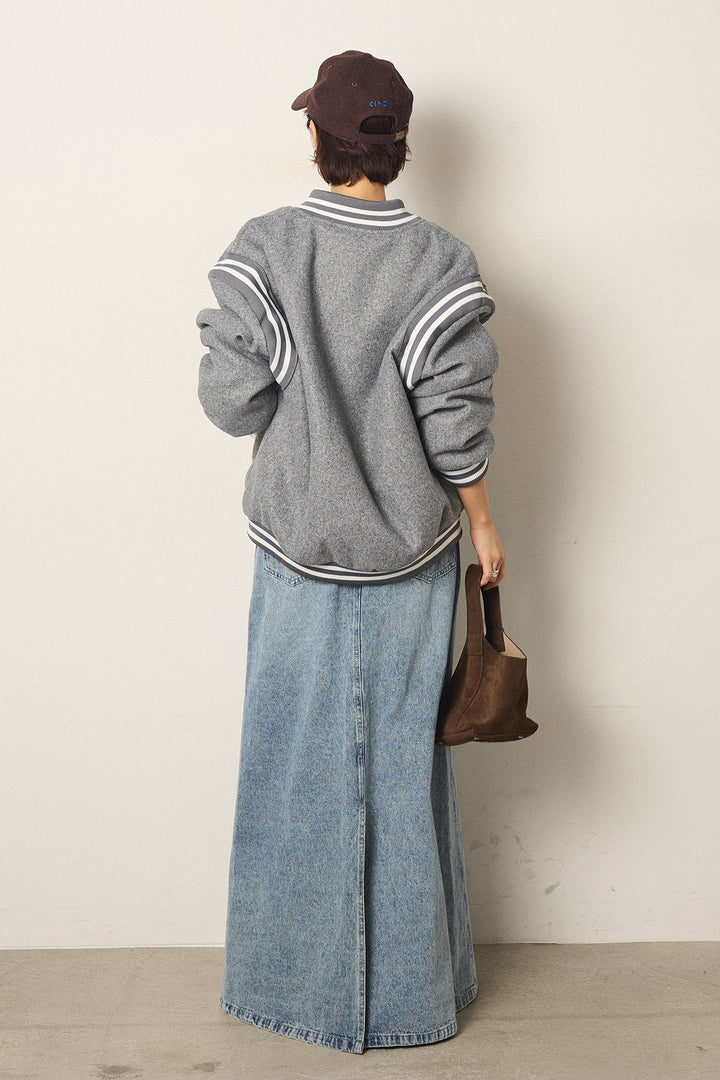 [SET]ワンポイントデザインブルゾン+デニムロングフレアスカート(2set)