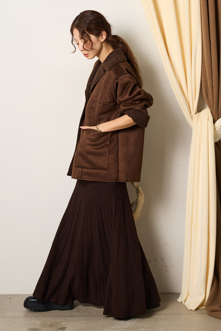 [SET]エコムートンカバーオール+編み地切り替えフレアニットスカート(2set)