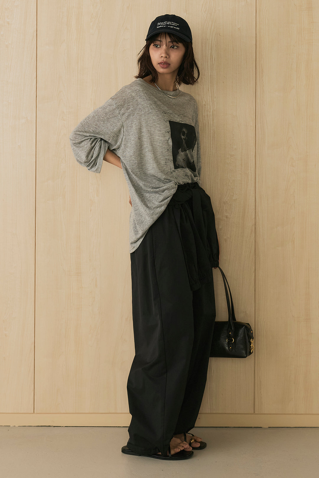 [SET]ヴィンテージグラフィックロンT+合繊ツイルスタンドウエスト巻きジョガーパンツ(2set)