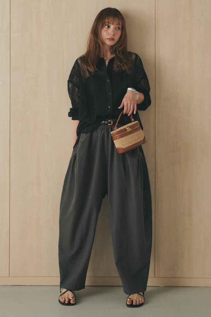 [SET]長袖襟付きレースシャツ+ポケットタックフォルムパンツ(2set)