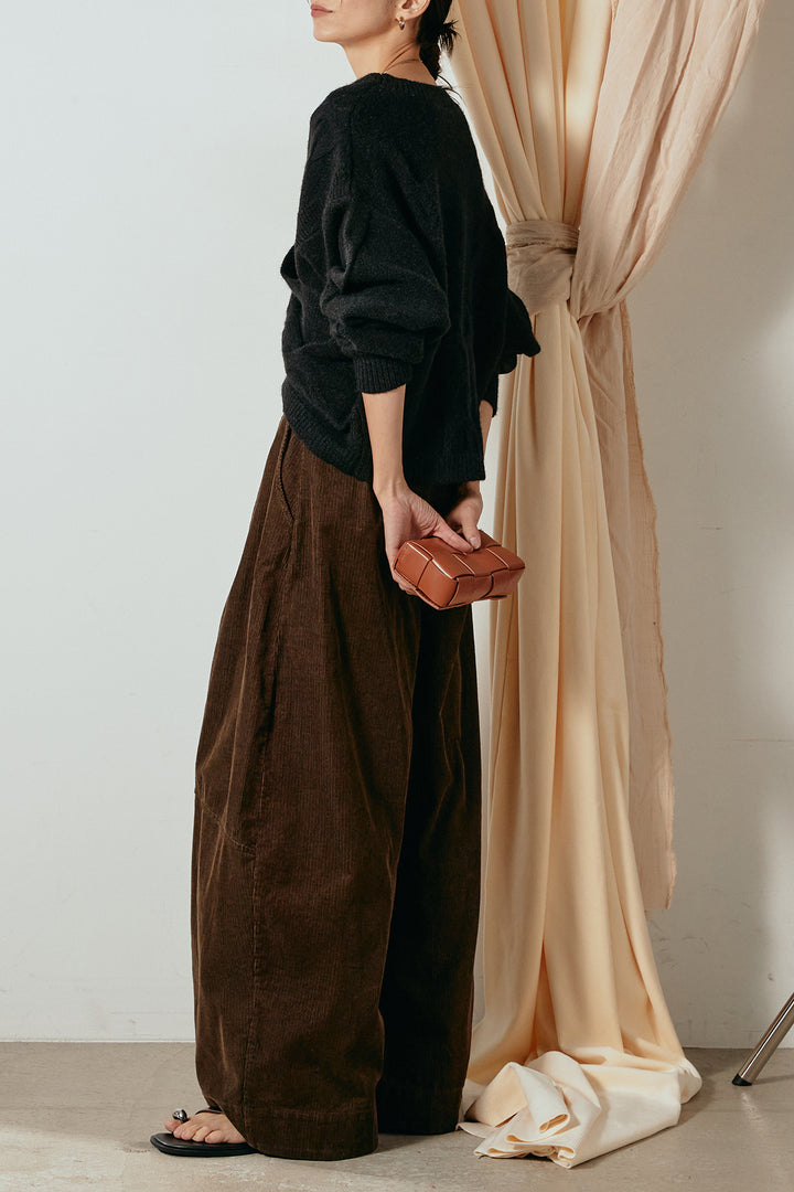 [SET]ケーブルカシュクールニットトップス+タック入りコーデュロイワイドパンツ(2set)