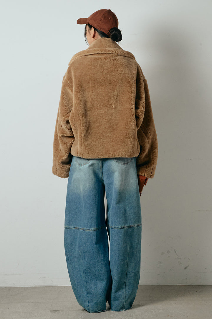 【2月中旬発送】
[SET]テディボアショートジャケット+加工デニムタックコクーンワイドパンツ(2set)