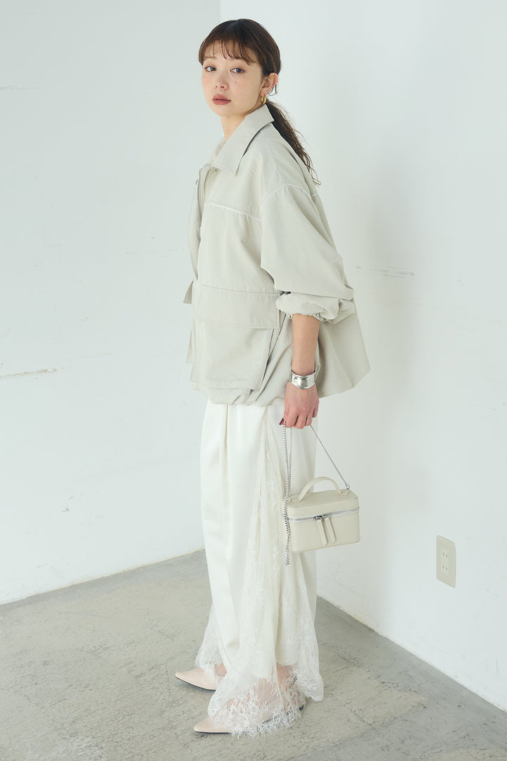 [SET]合繊ツイルバルーンジャケット+サテンレース切り替えタックパンツ(2set)