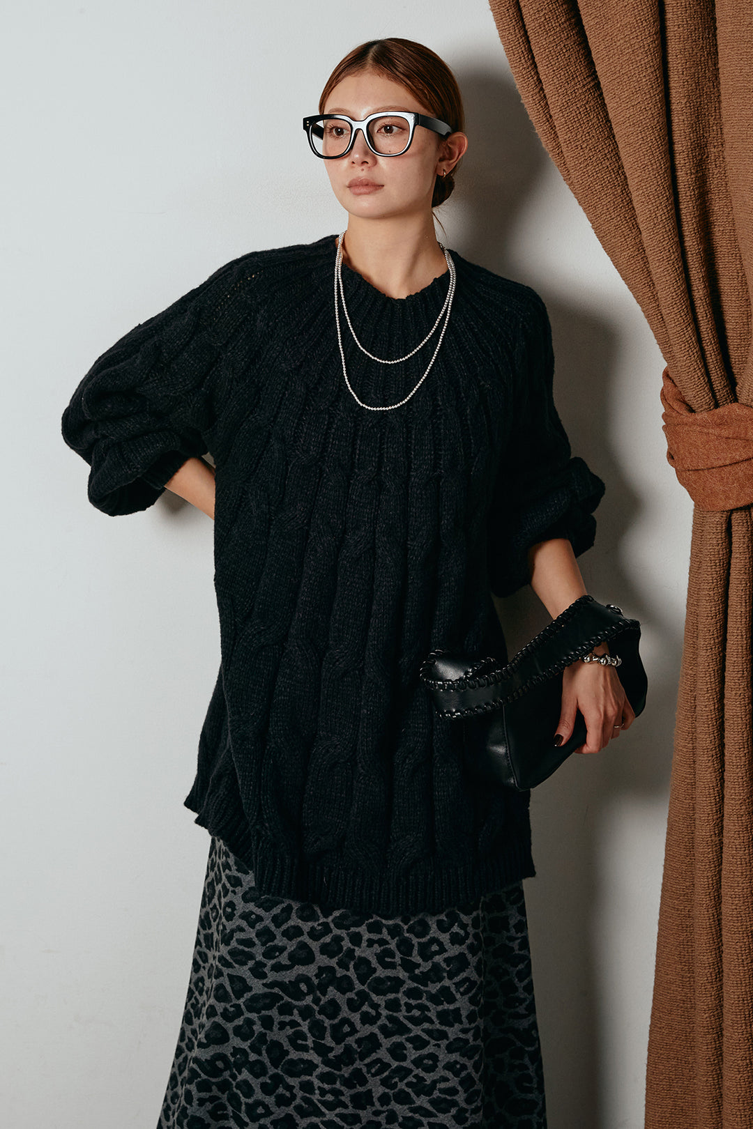 求心柄ニットトップス/ブラック