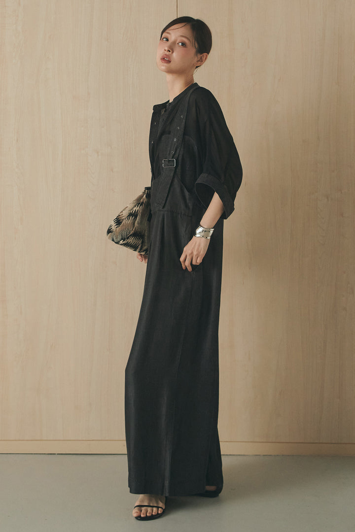 [SET]デニムライクビッグツーポケシアーシャツ+前後2WAYテンセルデニムサロペット(2set)