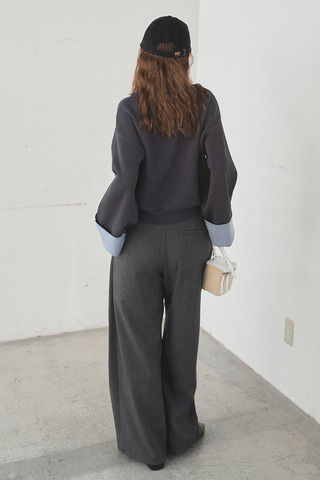 [SET]レーヨンポリダブルフェイスカーディガン+サイドベルトタック入りスラックス(2set)