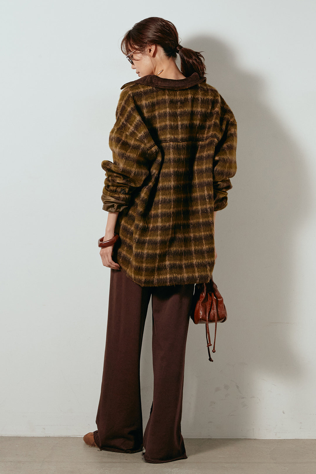 [SET]チェックシャギーミドルカバーオール+フロントラインデザインワイドスウェットパンツ(2set)