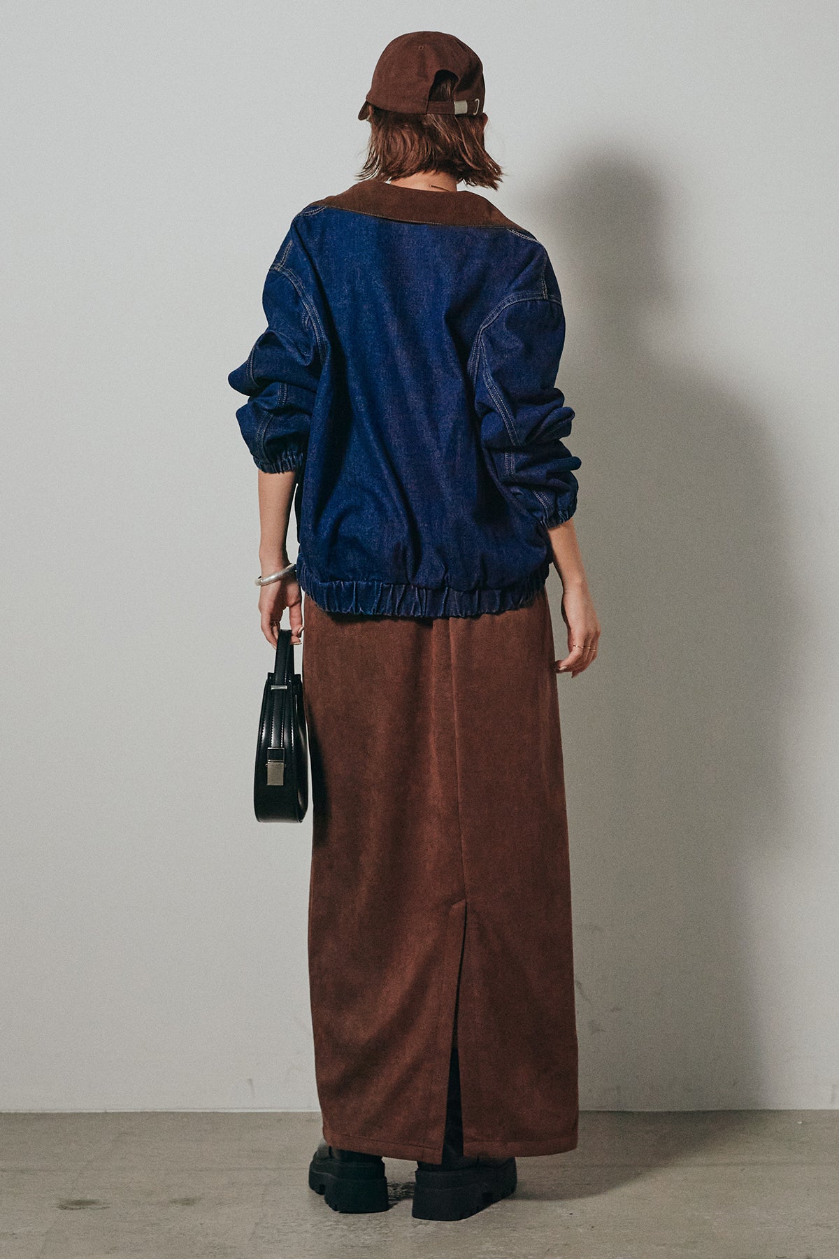 SET]コーデュロイ襟デニムブルゾン+フェイクスウェードタイトスカート