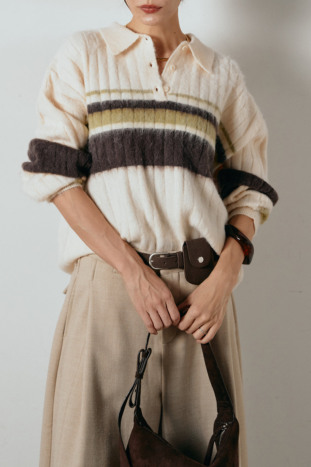 アルパカタッチボーダーポロニット/アイボリー